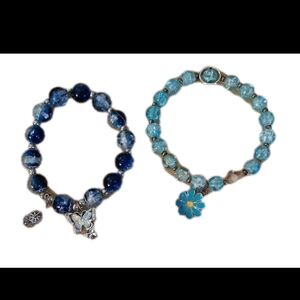 Blue Beaded Bracelets with Charms